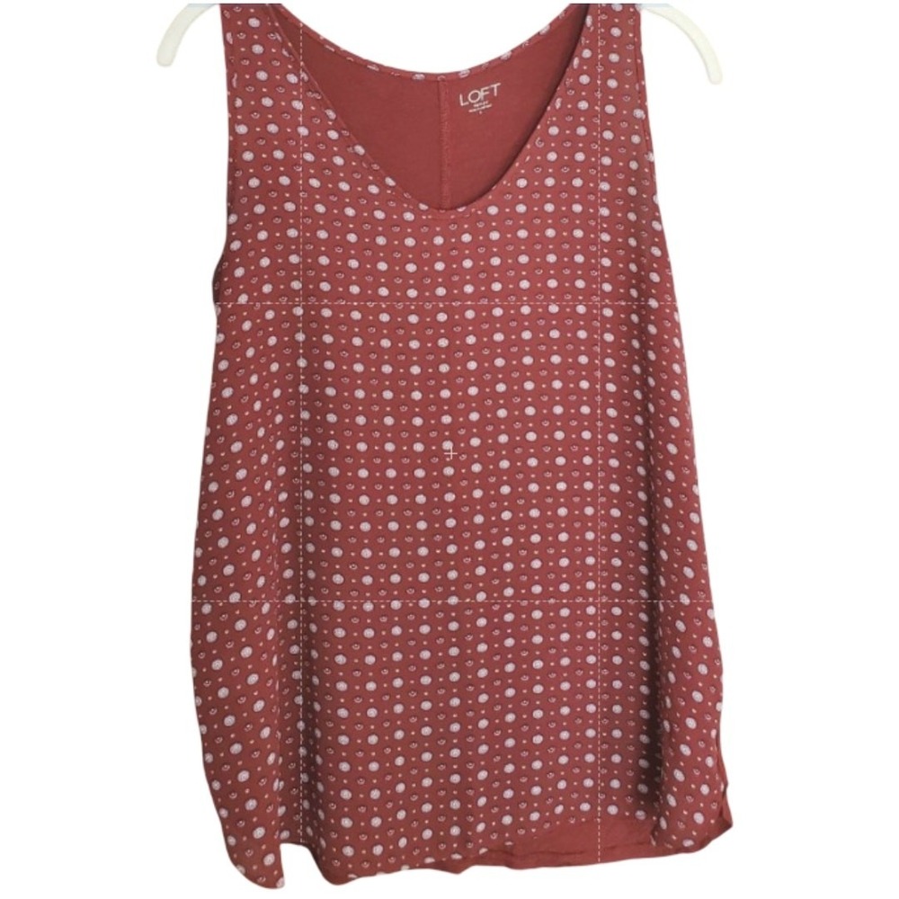 Loft Red Tank Top Women's Size S Maroon Floral Dot Print Shirt Office Career